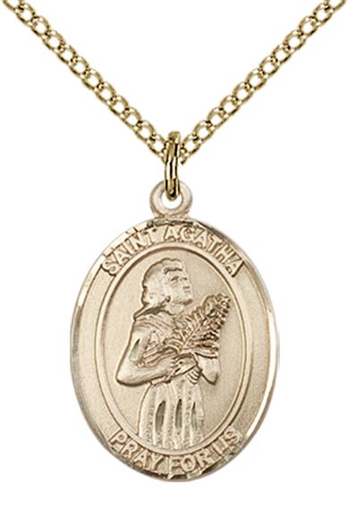 14KT GOLD FILLED ST AGATHA PENDANT ON A CHAIN - 3/4" x 1/2"